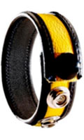 Cliquez pour voir la fiche produit- Cock Strap Cuir Luxe 3 pressions - Noir/Jaune