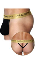 Cliquez pour voir la fiche produit- Tanga ''Almost Naked Infinity'' Andrew Christian - Noir/Or - Taille XL