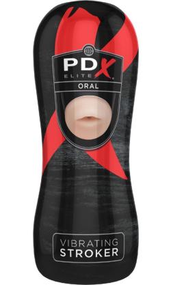 PDX Elite Vibrating Mouth Beige - Male Stroker Masturbator