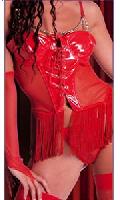 Ensemble Western - Guêpière, string et gants - Rouge - 90