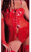 Western Set - Guepiere g-string and gloves - Red - 90